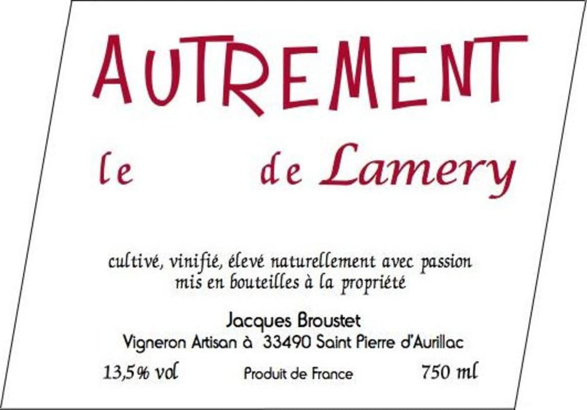 Chateau Lamery Vin de France Autrement 2012 Front Label