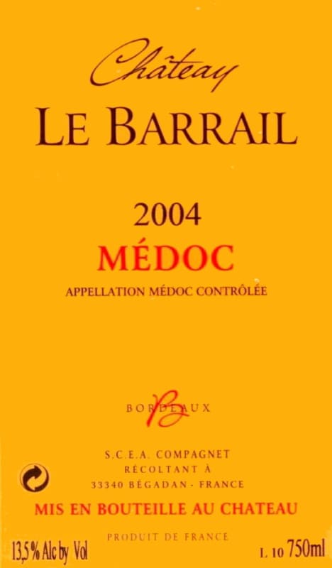 Chateau Le Barrail Medoc 2004 Front Label