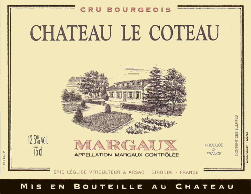 Chateau Le Coteau Margaux 2001 Front Label