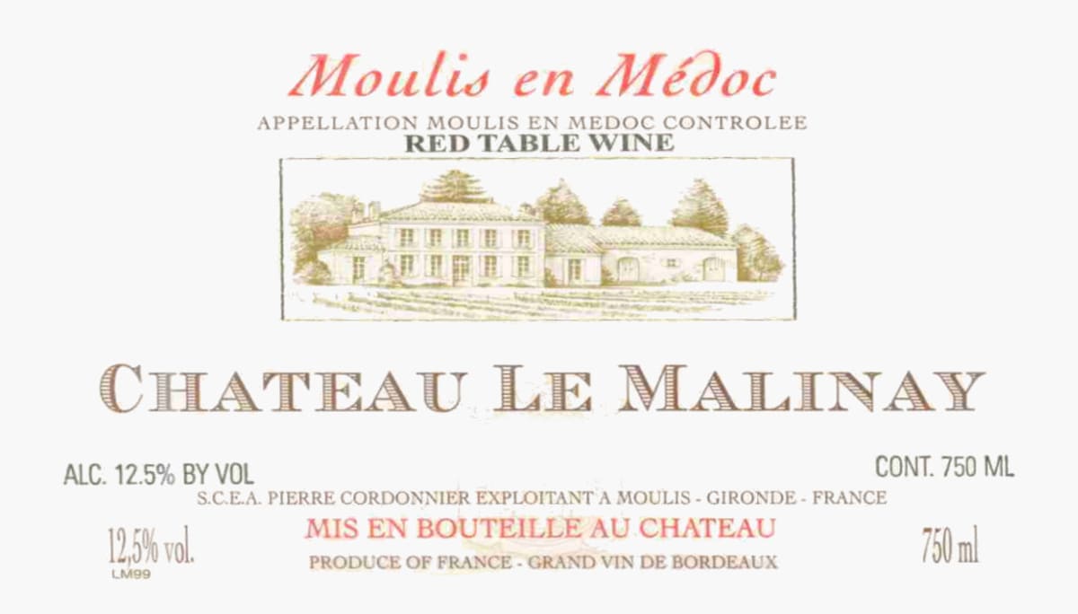Chateau Le Malinay Moulis en Medoc 2000 Front Label
