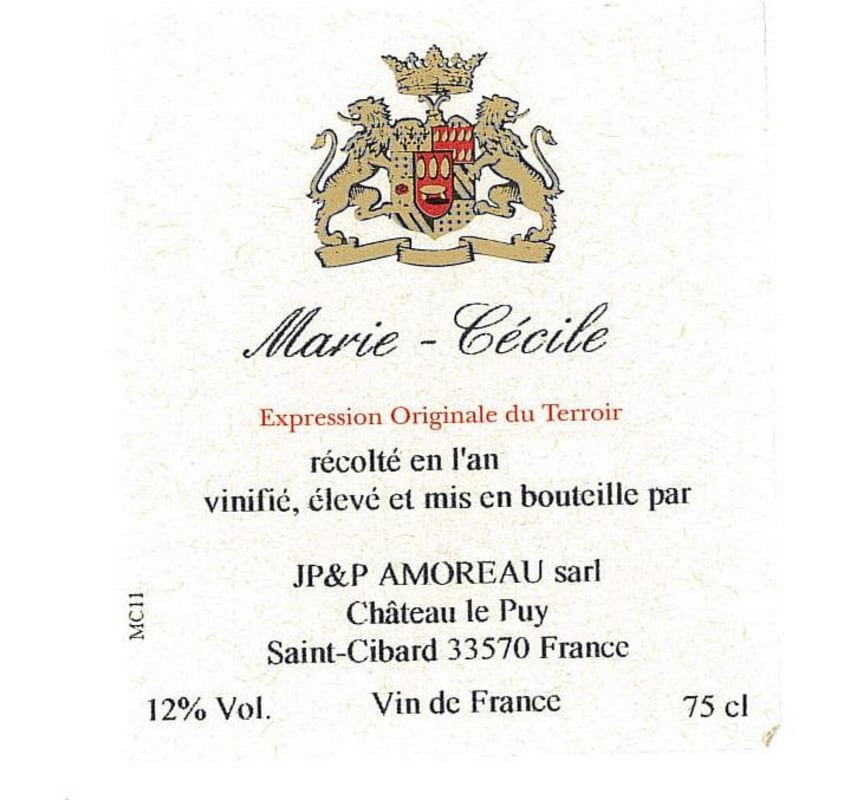 Chateau Le Puy Marie-Cecile 2013 Front Label