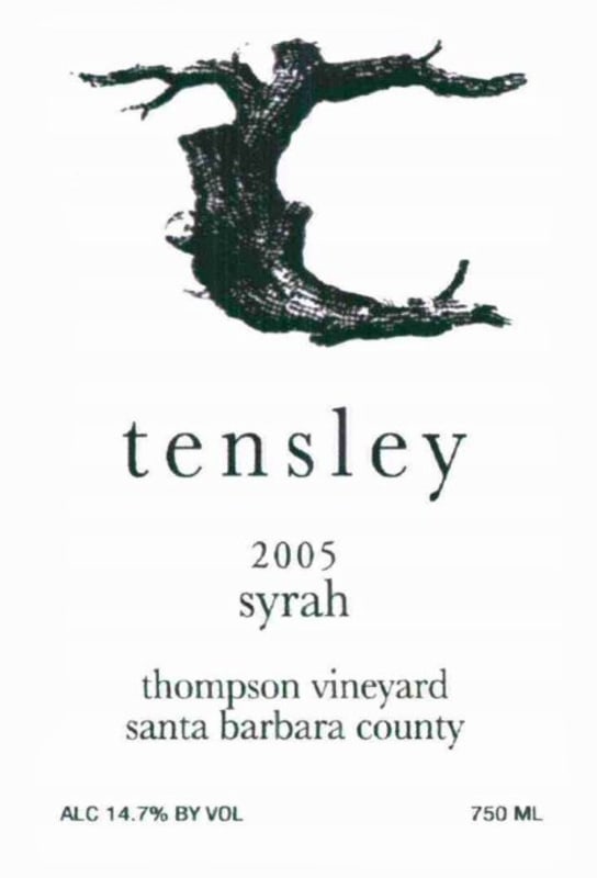 Tensley Thompson Vineyard Syrah 2005 Front Label