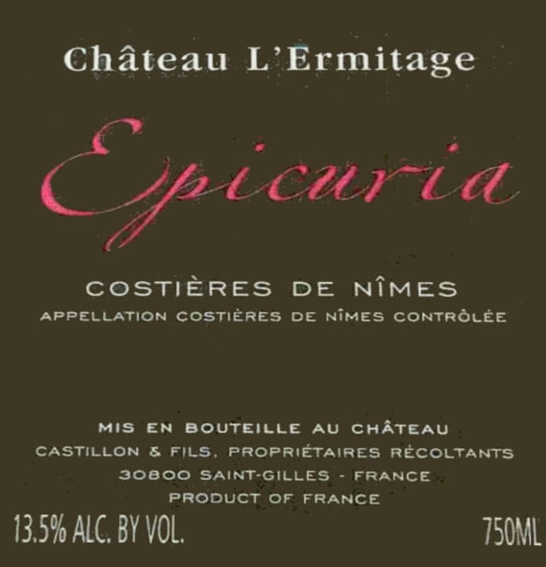 Chateau L'Ermitage Costieres de Nimes Epicuria 2003 Front Label