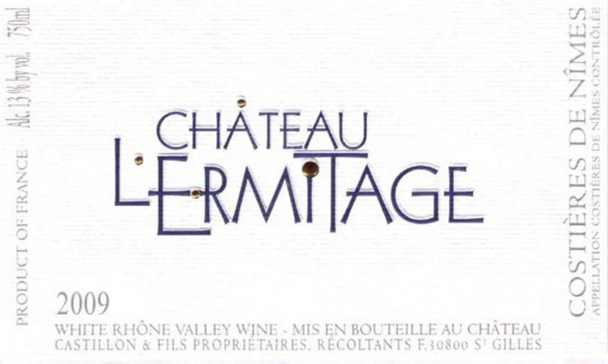 Chateau L'Ermitage Costieres de Nimes Blanc 2009 Front Label
