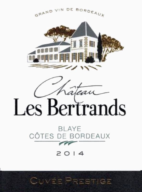 Chateau Les Bertrands Cotes de Bordeaux Blaye Cuvee Prestige Blanc 2014 Front Label