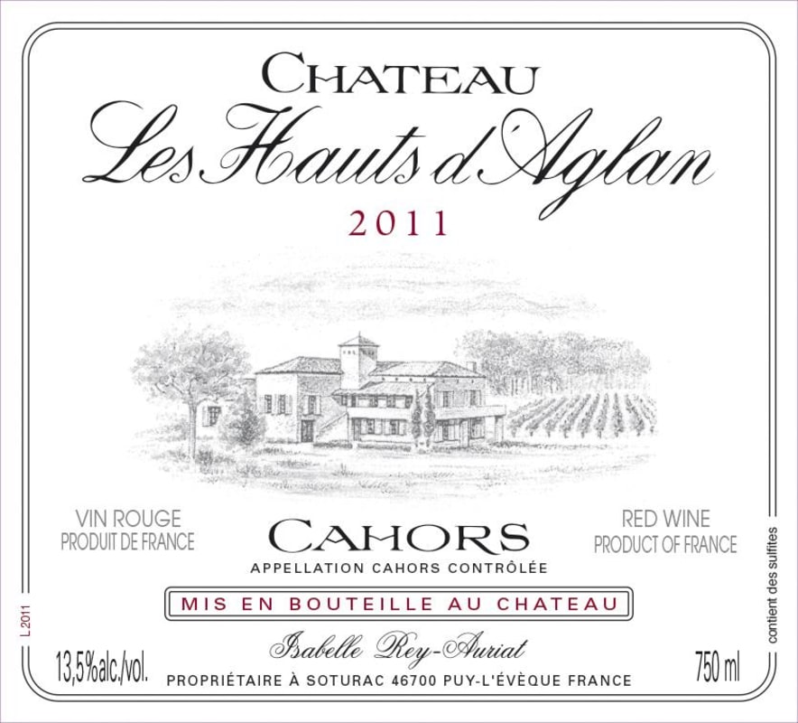 Chateau les Hauts d'Aglan Cahors 2011 Front Label
