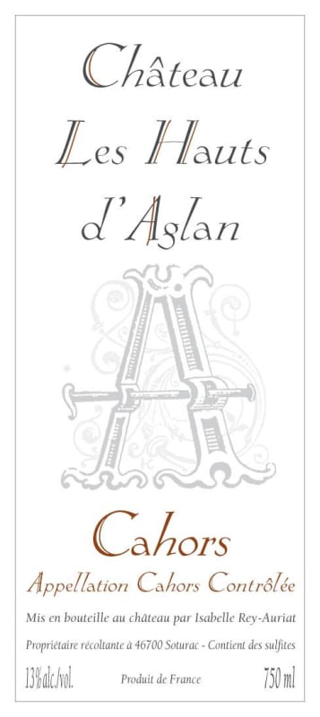 Chateau les Hauts d'Aglan Cahors Cuvee A 2009 Front Label