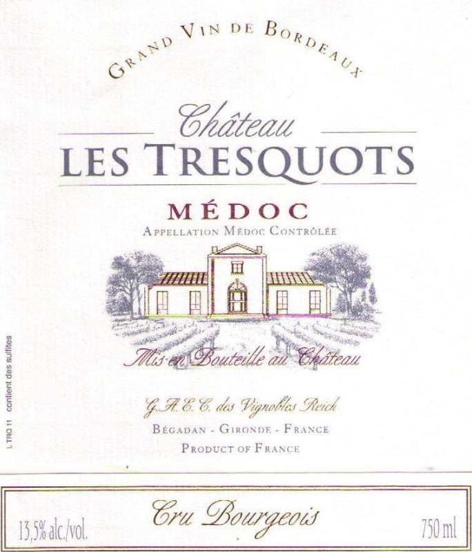 Chateau Les Tresquots Medoc 2013 Front Label
