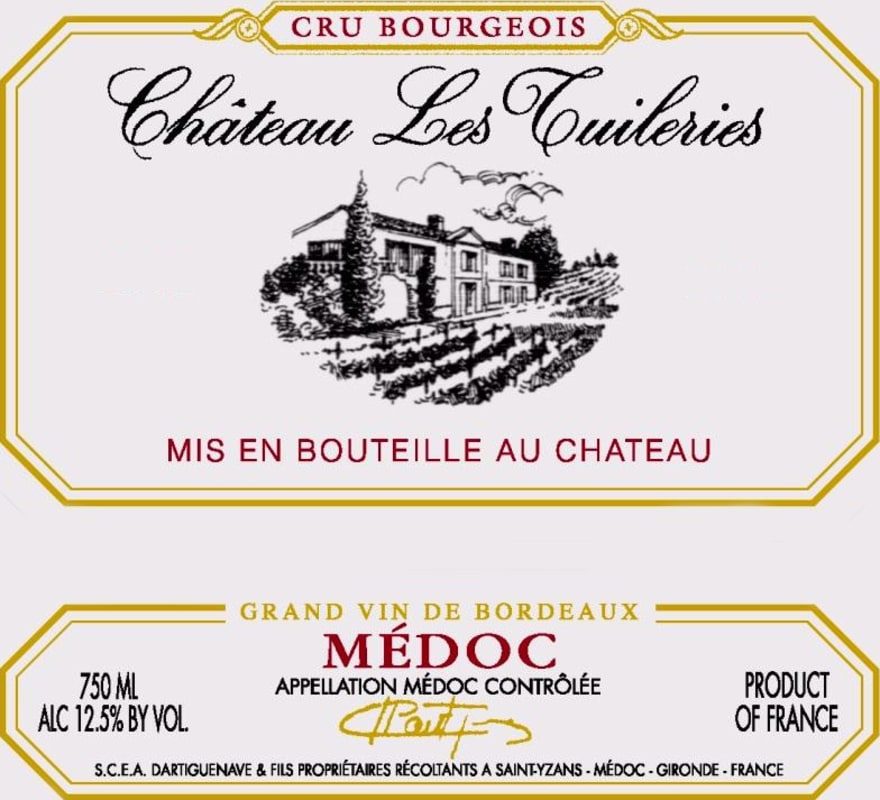 Chateau Les Tuileries Medoc 2015 Front Label