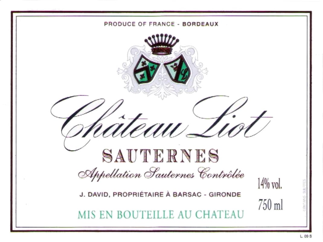 Chateau Liot Sauternes 2010 Front Label