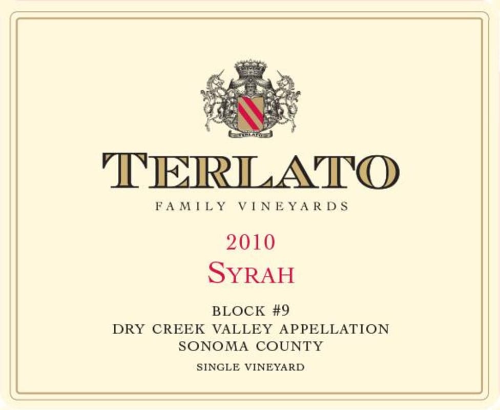 Terlato Family Vineyards Block 9 Syrah 2010 Front Label