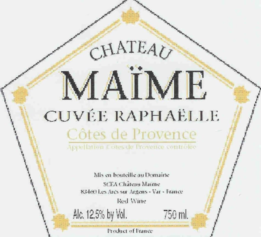 Chateau Maime Cotes de Provence Cuvee Raphaelle 2014 Front Label