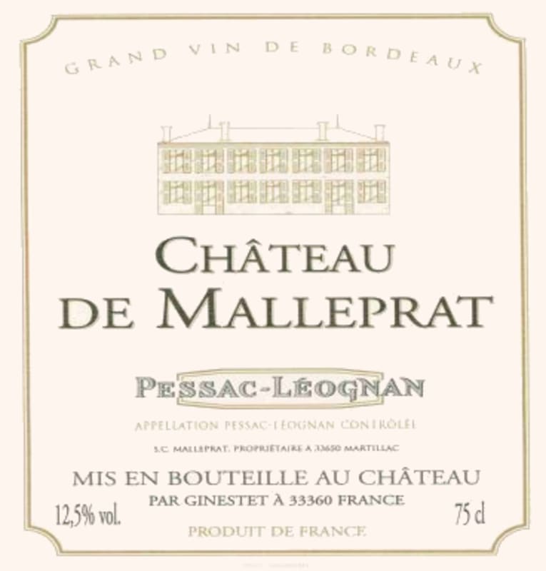 Chateau Malleprat Pessac-Leognan Blanc 2004 Front Label