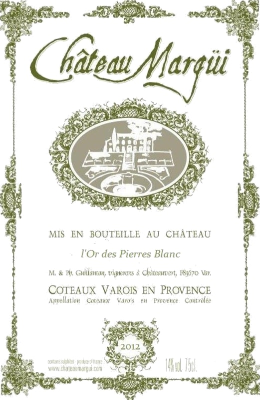 Chateau Margui Coteaux Varois L'Or des Pierres Blanc 2012 Front Label