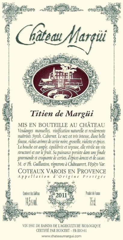 Chateau Margui Coteaux Varois Titien de Margui 2011 Front Label