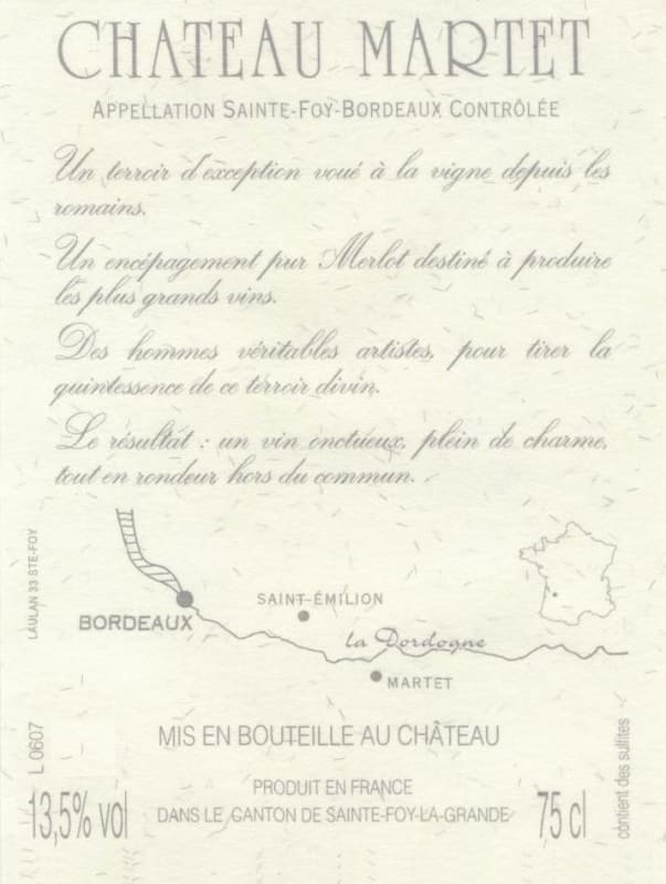 Chateau Martet Reserve de la Famille 2012 Front Label