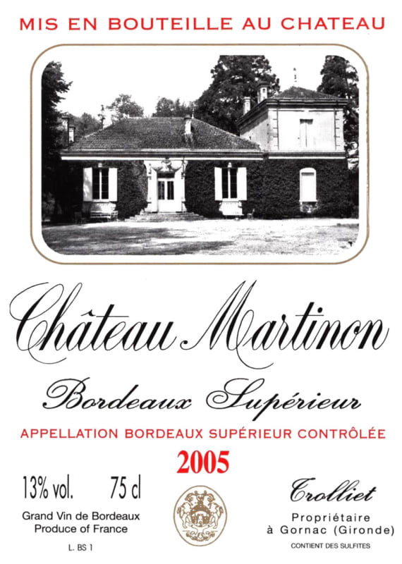 Chateau Martinon Bordeaux Superieur 2005 Front Label