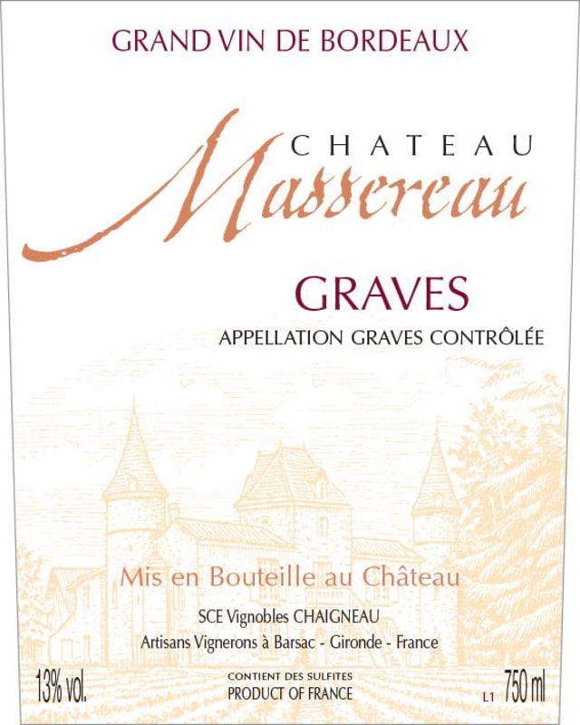Chateau Massereau Graves Rouge 2009 Front Label