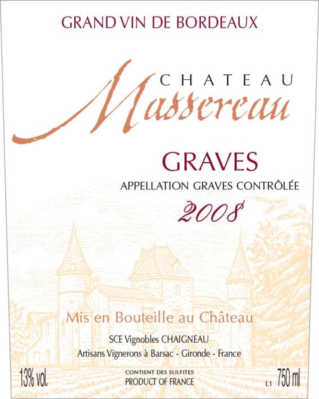 Chateau Massereau Graves Rouge 2008 Front Label