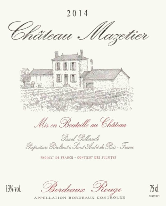 Chateau Mazetier Bordeaux Rouge 2014 Front Label