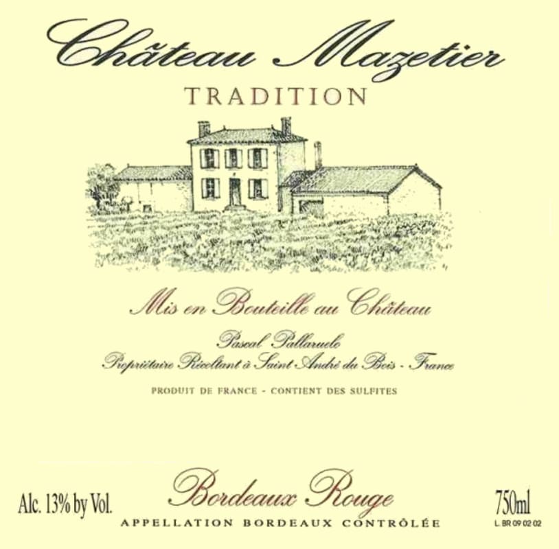 Chateau Mazetier Tradition 2014 Front Label