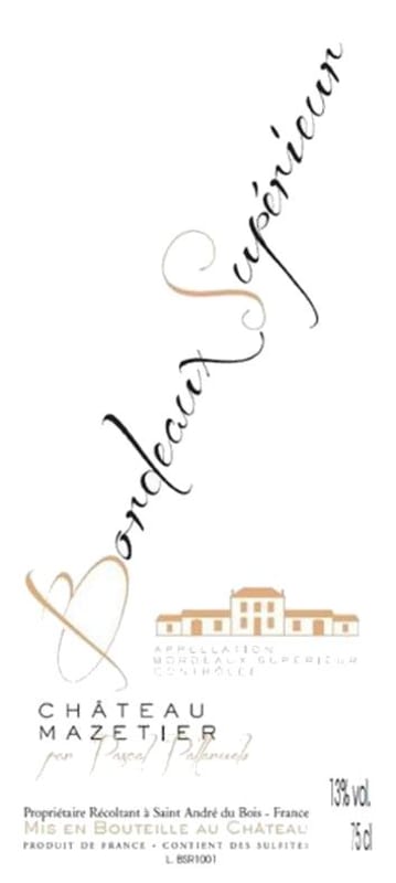 Chateau Mazetier Bordeaux Superieur 2012 Front Label
