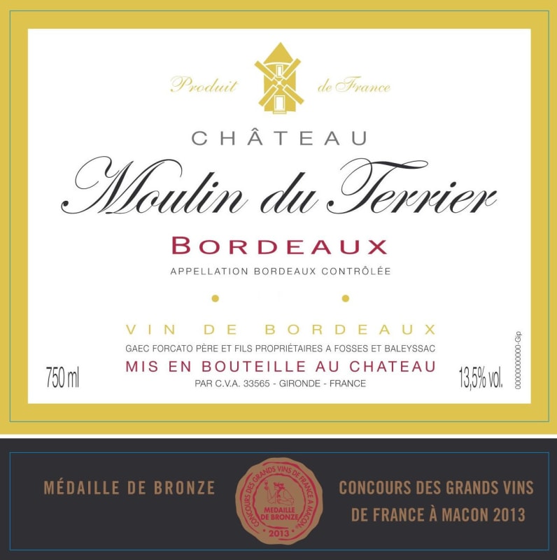 Chateau Moulin du Terrier 2013 Front Label