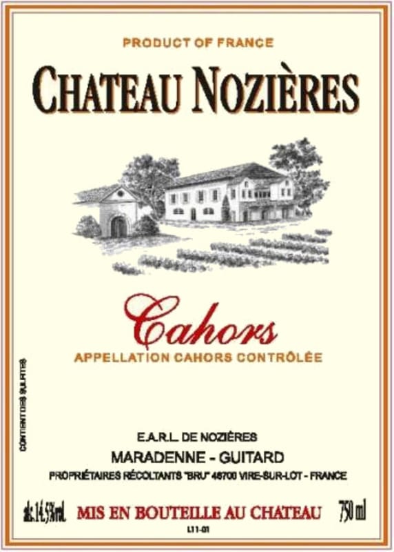 Chateau Nozieres Cahors 2013 Front Label