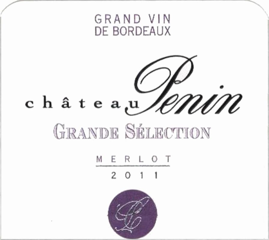 Chateau Penin Bordeaux Grande Selection Superieur 2011 Front Label