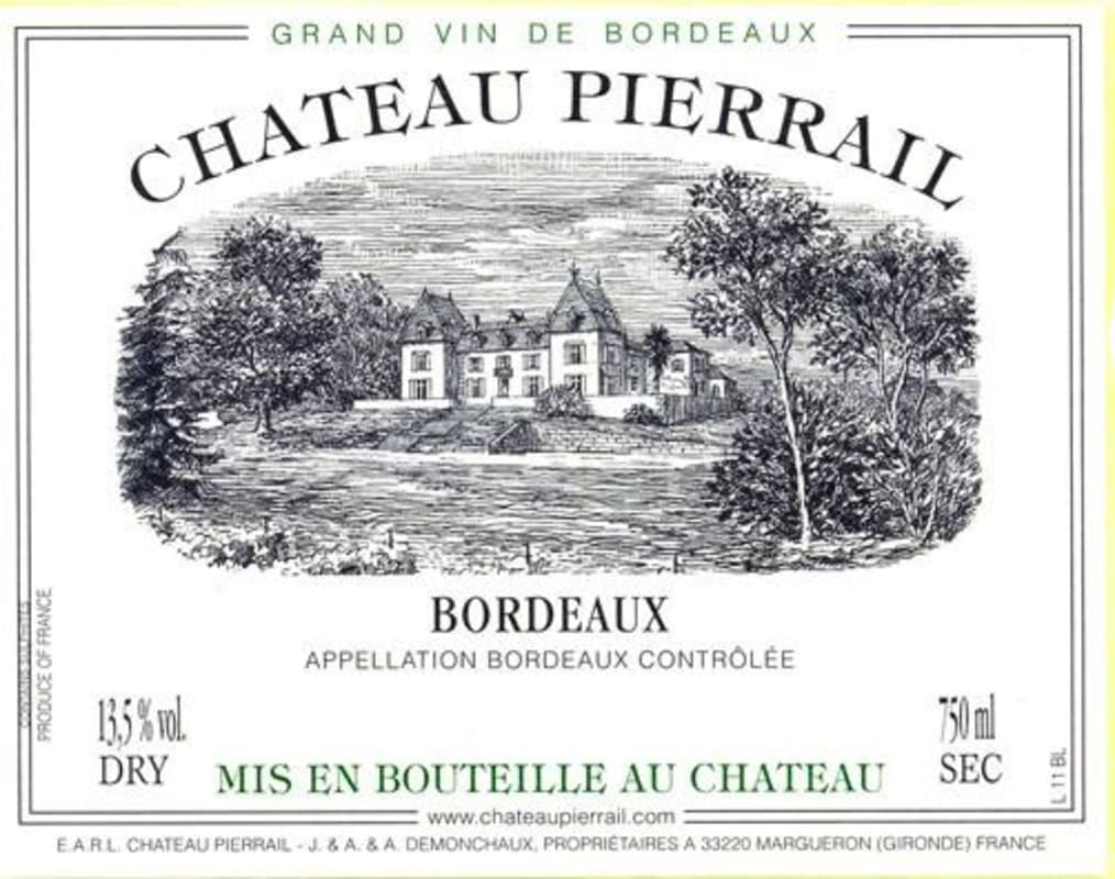 Chateau Pierrail Bordeaux Blanc 2014 Front Label