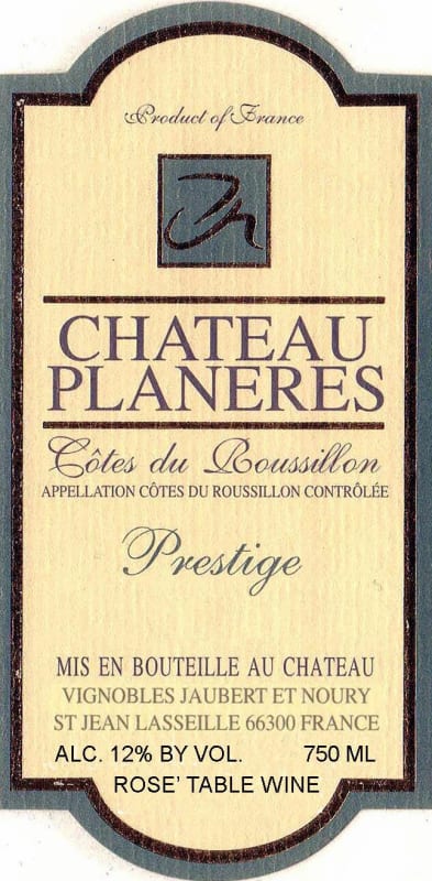 Chateau Planeres Cotes du Roussillon Prestige 2014 Front Label