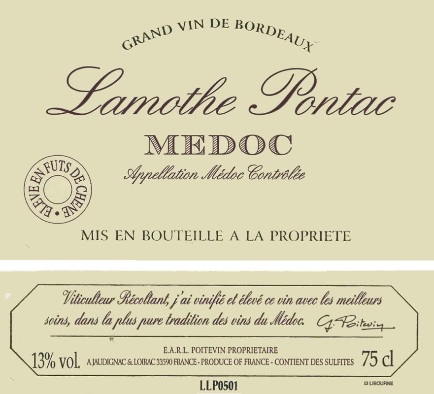 Chateau Poitevin Medoc Chateau Lamothe Pontac 2006 Front Label