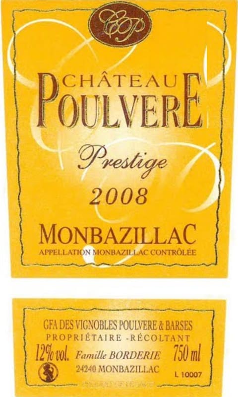 Chateau Poulvere Cuvee Prestige 2008 Front Label