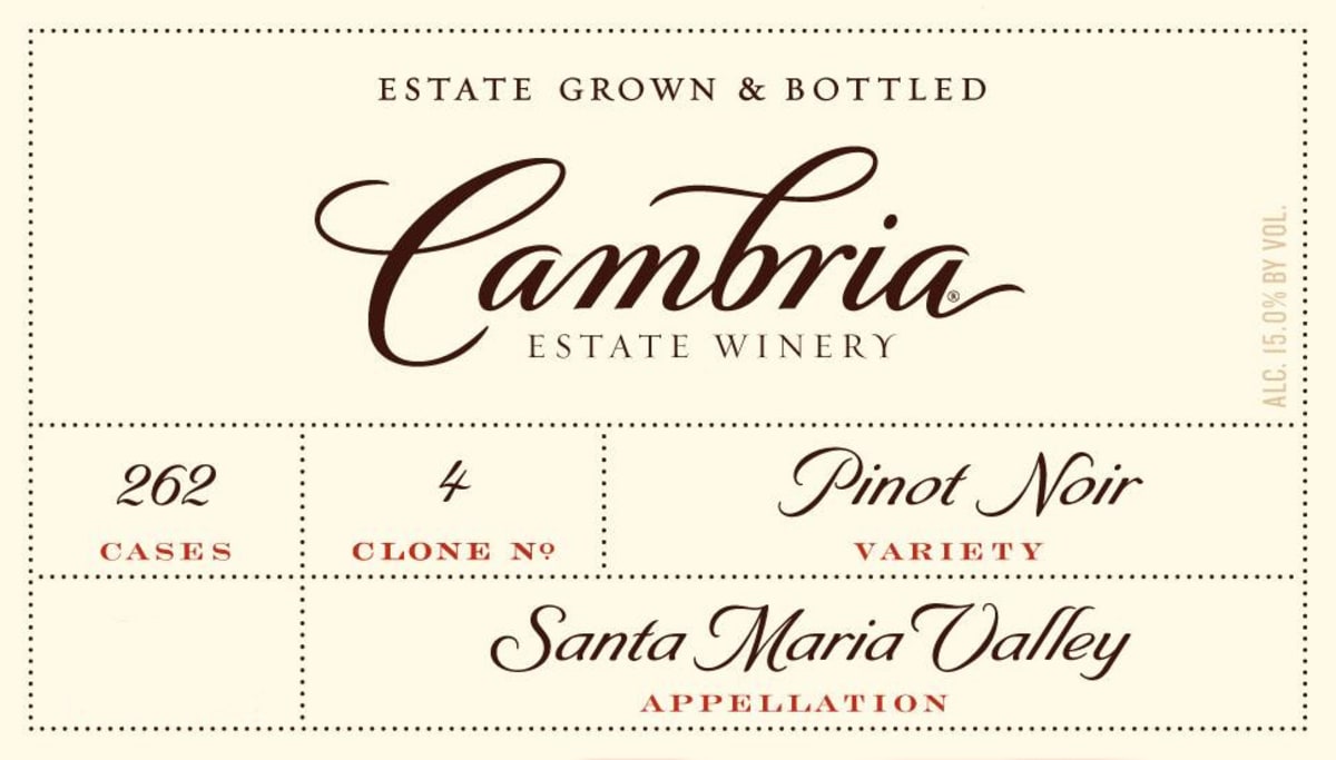 Cambria Clone 4 Pinot Noir 2012 Front Label