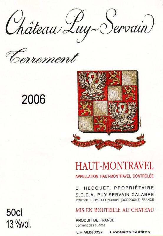 Chateau Puy Servain Terrement 2006 Front Label