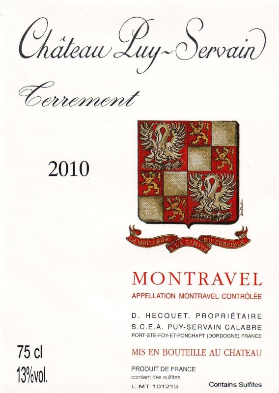 Chateau Puy Servain Terrement Blanc 2010 Front Label