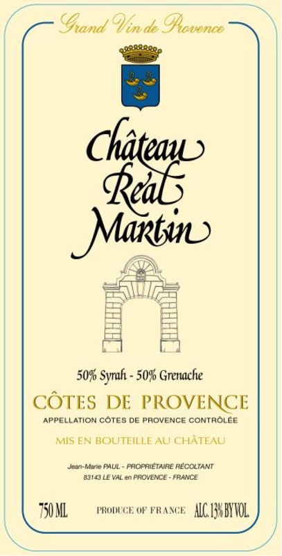 Chateau Real Martin Cotes de Provence Rouge 2002 Front Label