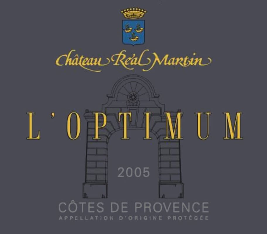 Chateau Real Martin Cotes de Provence l'Optimum Cuvee Prestige Rouge 2005 Front Label