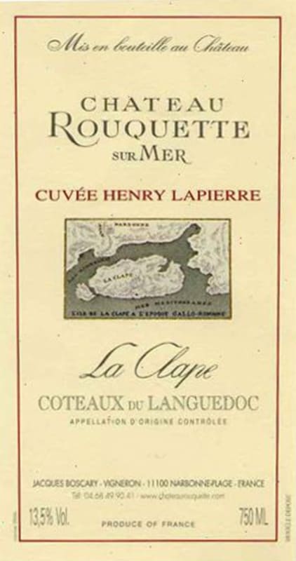 Chateau Rouquette La Clape sur Mer Cuvee Henry Lapierre 2010 Front Label