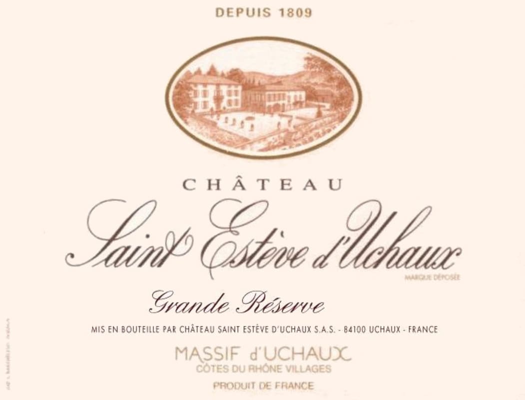 Chateau Saint Esteve d'Uchaux Cotes du Rhone Villages Massif d'Uchaux Grande Reserve 2013 Front Label