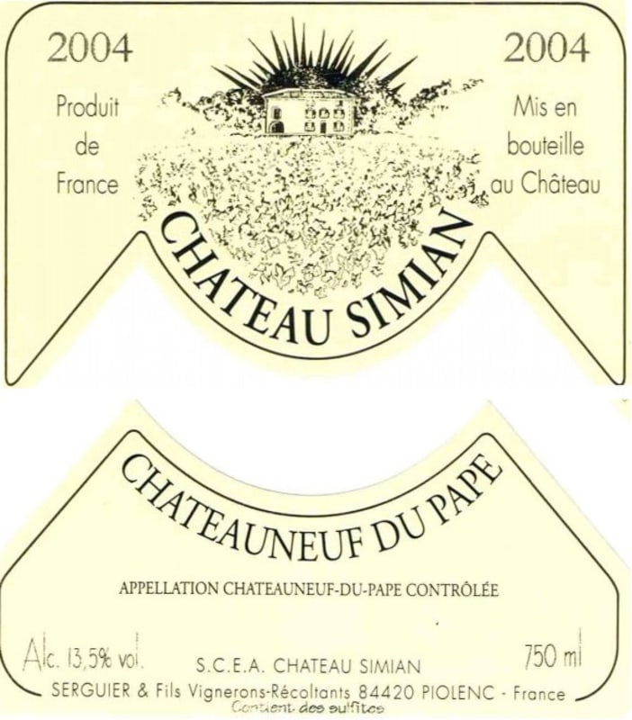 Chateau Simian Chateauneuf-du-Pape Blanc 2004 Front Label