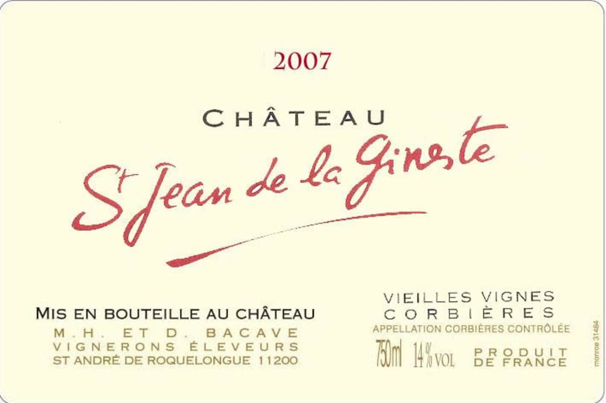 Chateau St Jean de la Gineste Corbieres Vieilles Vignes 2007 Front Label