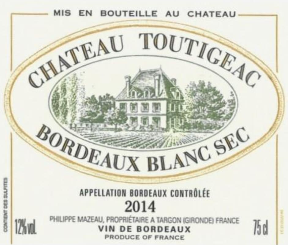 Chateau Toutigeac Sec 2014 Front Label