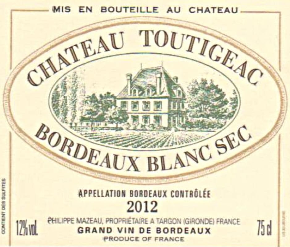 Chateau Toutigeac Sec 2012 Front Label