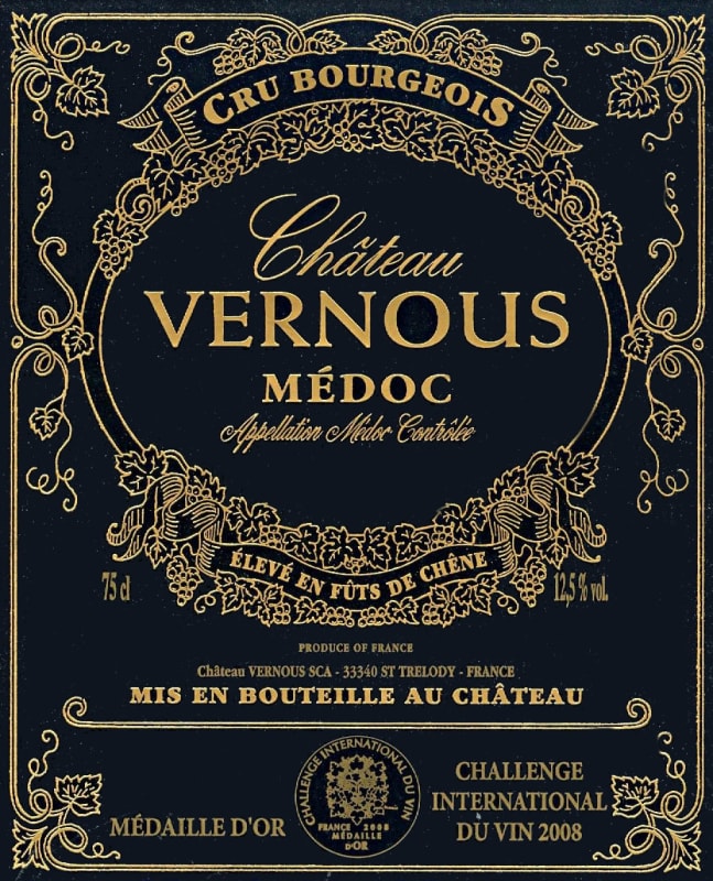 Chateau Vernous Medoc 2009 Front Label