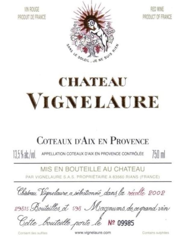 Chateau Vignelaure Coteaux d'Aix en Provence Rouge 2006 Front Label