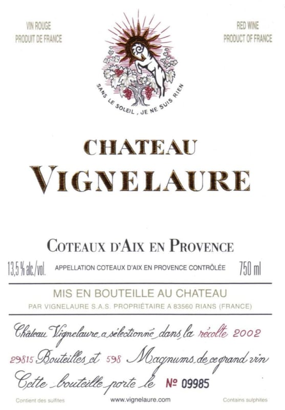 Chateau Vignelaure Coteaux d'Aix en Provence Rouge 2005 Front Label