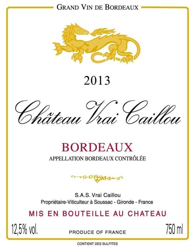 Chateau Vrai Caillou Bordeaux Superieur 2013 Front Label