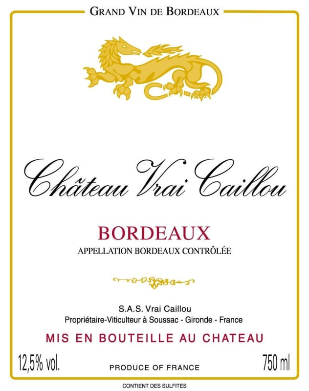 Chateau Vrai Caillou Bordeaux Superieur 2014 Front Label