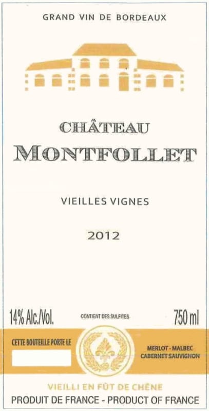 Chateaux Solidaires Chateau Montfollet Vieilles Vignes 2012 Front Label
